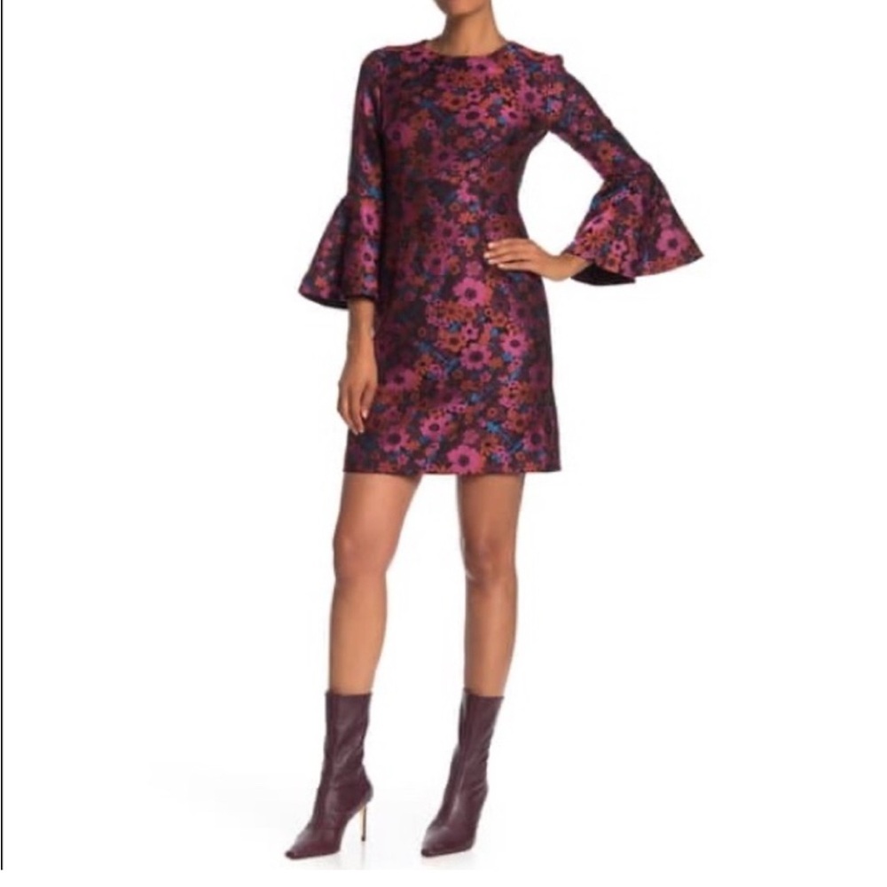 Trina Turk Floral Long Sleeve Dress - Pink and Purple